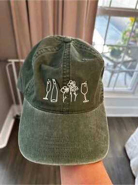 Fahrenheit Olive Green Embroidered Wine & Flowers Baseball Cap